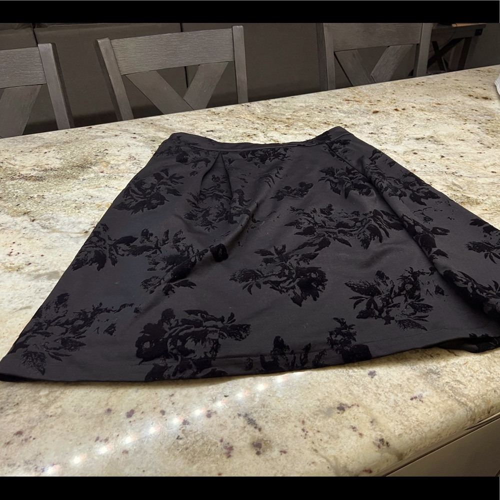 Black Flocked A line Skirt